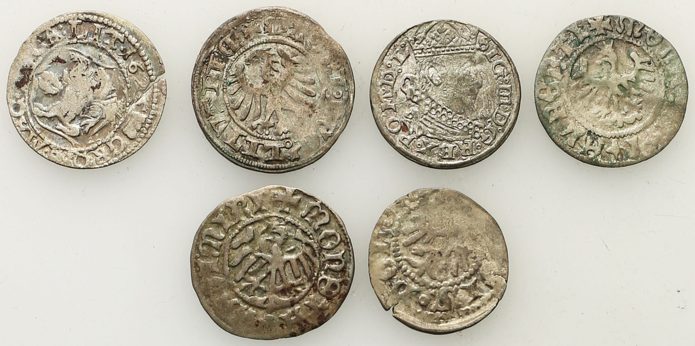Władysław Jagiełło, Kazimierz IV Jagiellończyk, Jan I Olbracht, Zygmunt III Waza. Trzeciak, Kraków Półgrosz Wilno, Kraków i grosz 1625-1626, Gdańsk, zestaw 6 monet
